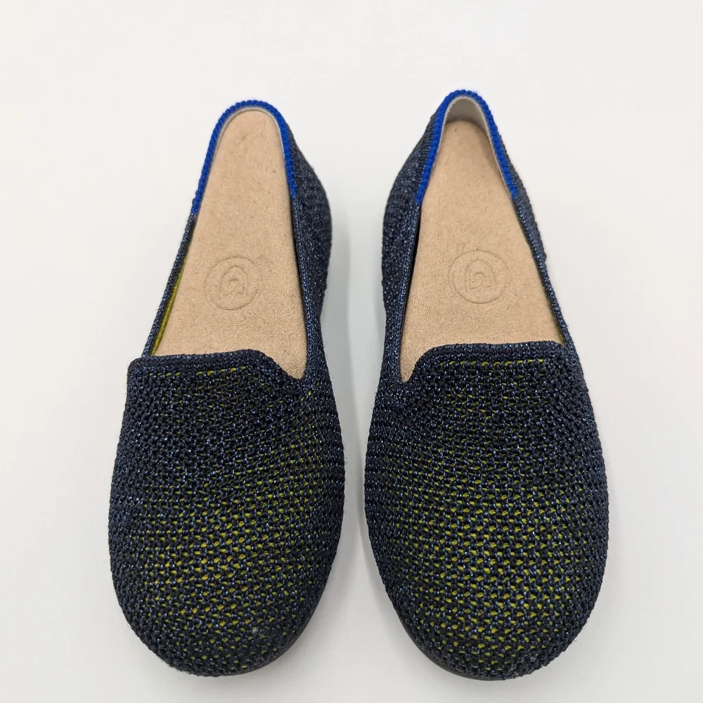 Rothy’s Night Sparkle Loafer Navy Blue Metallic Slip On Kids Shoes Girls Size 10